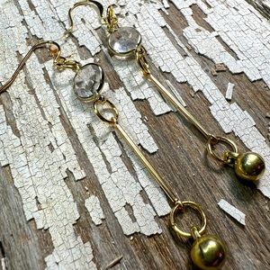 The Quartz Collection:Goldtone earrings w/ faceted quartz bezels by Susan A Ray